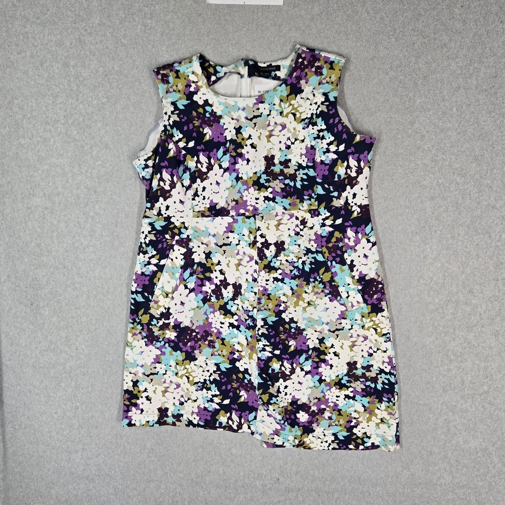 Lands' End Women Dress 16 Multicolor Navy Nylon Viscose Floral Sheath Stretch